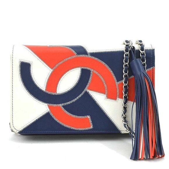 CHANEL Wallet on Chain Crossbody Shoulder Bag Navy/Off White/Red - Picture 1 of 14